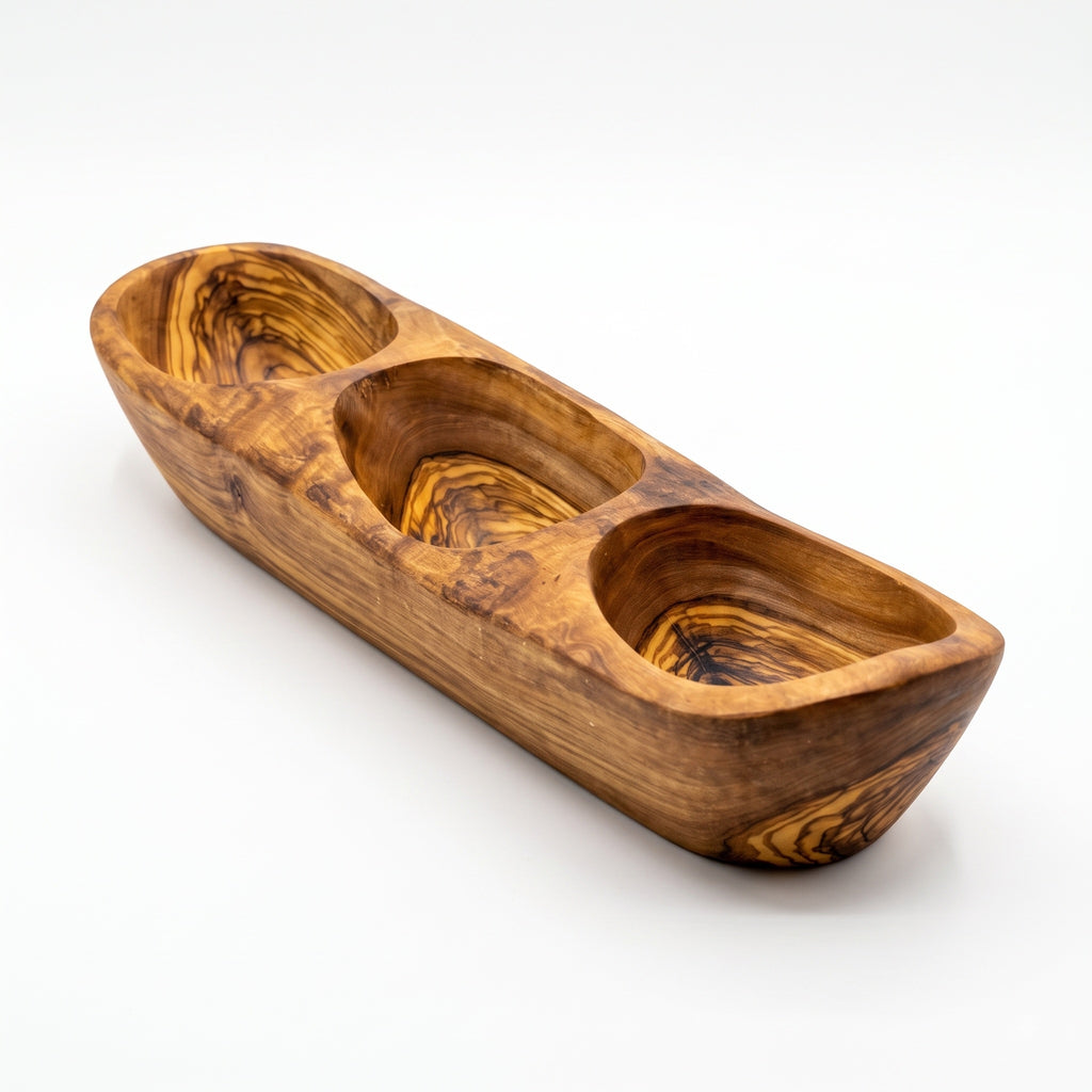 Olive Wood Serving Tray with 3 Compartments