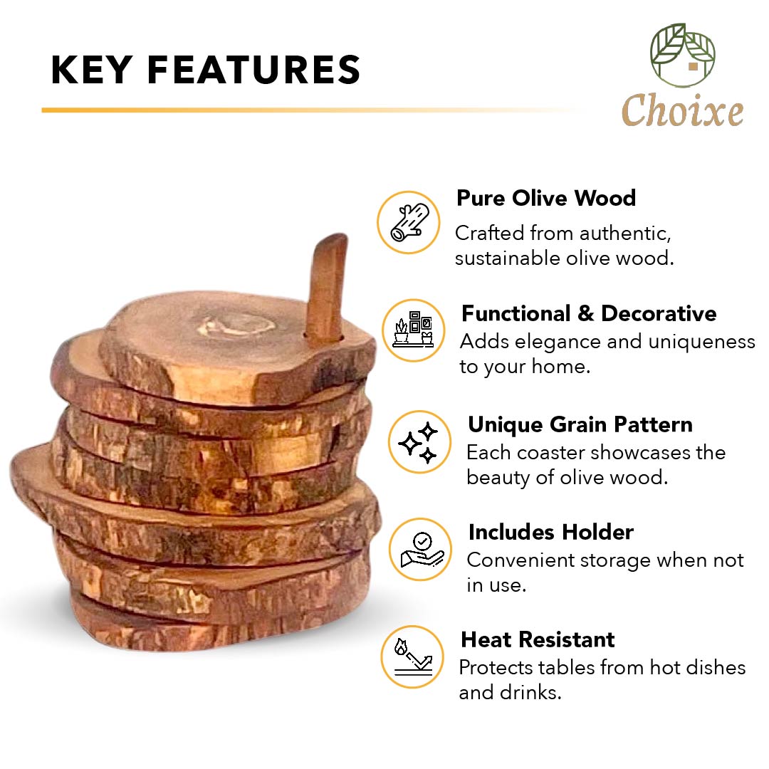 Olive Wood Coasters with Holder