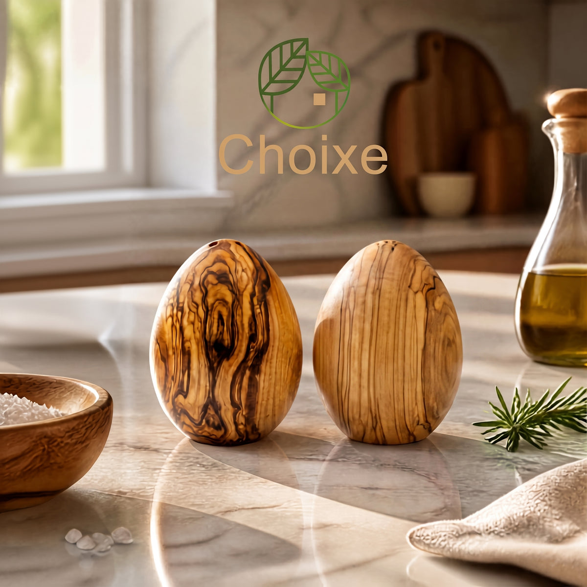 Olive Wood Salt and Pepper Shakers Set