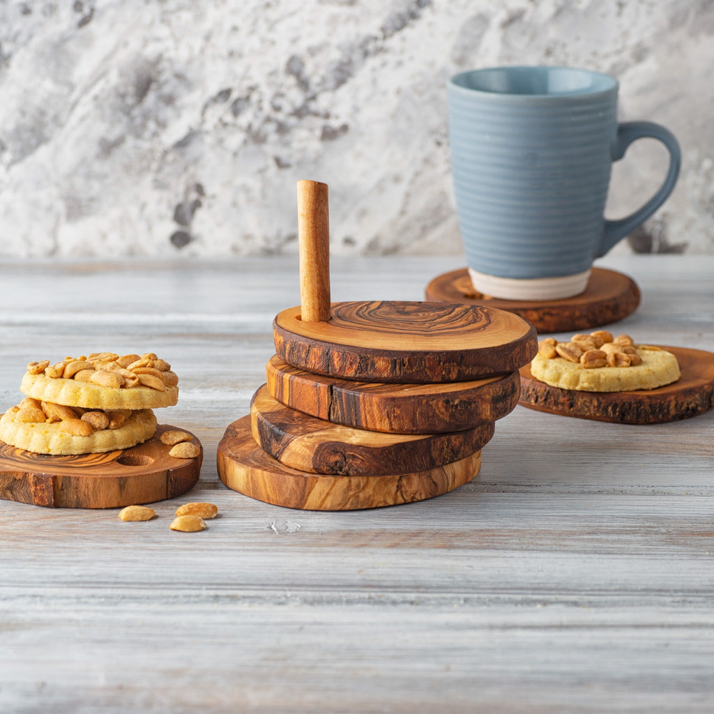 Olive Wood Coasters with Holder