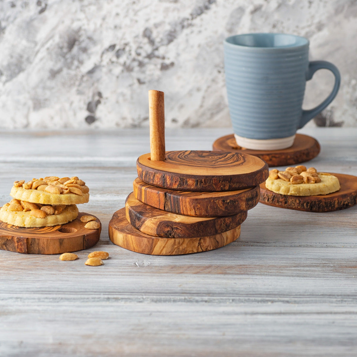 Olive Wood Coasters with Holder