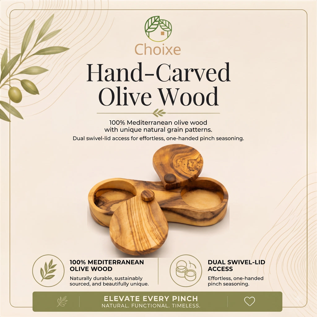 Olive Wood Spice Box with Swivel Lids