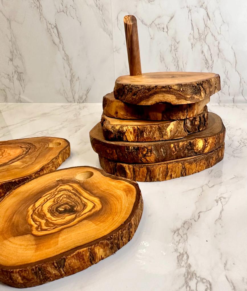 Olive Wood Coasters with Holder