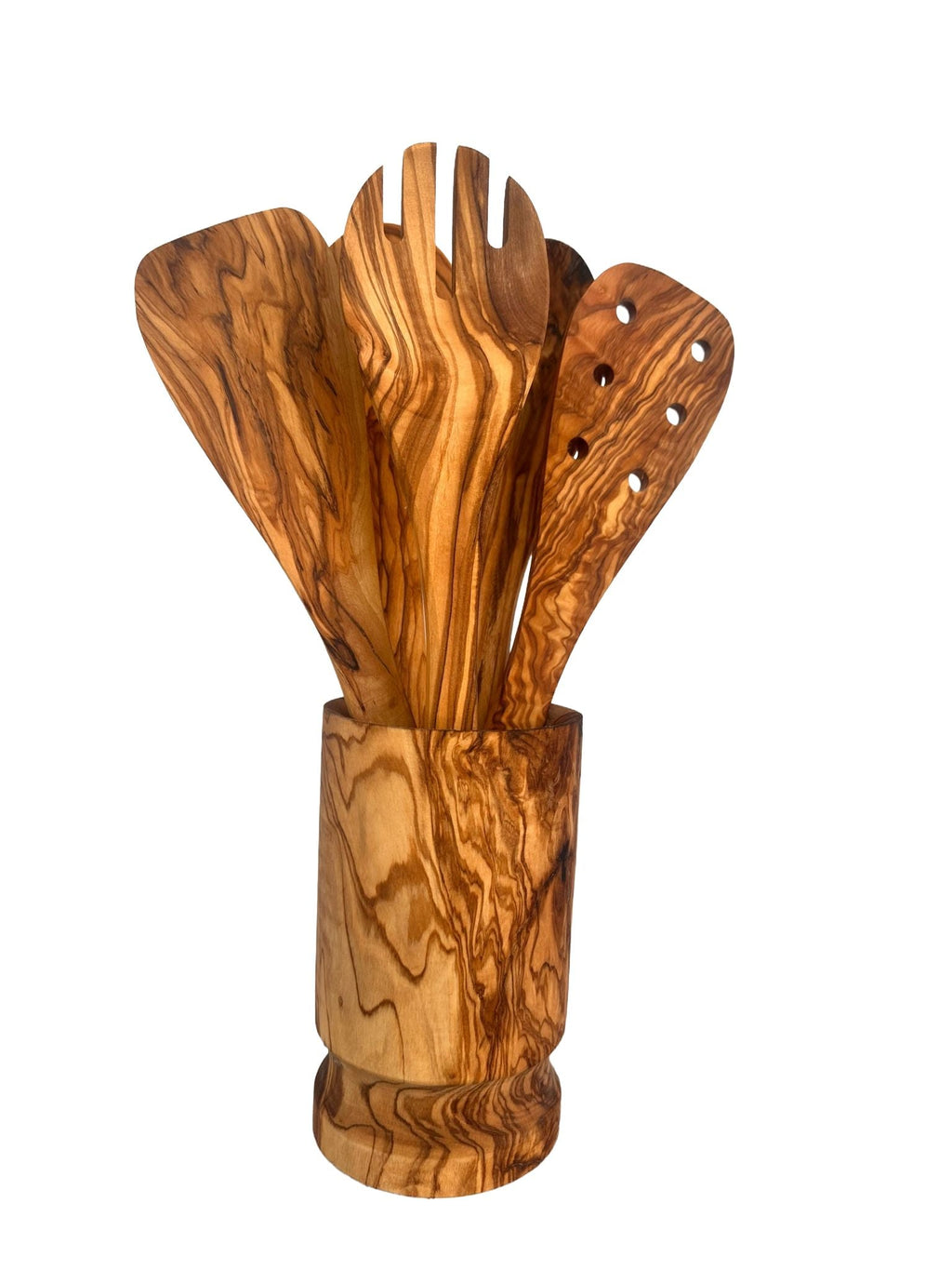 Olive Wood Serving Utensil Set with Holder