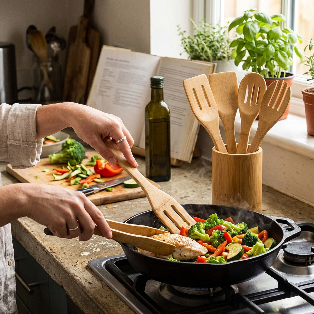 Bamboo Kitchen Utensil Set with Holder