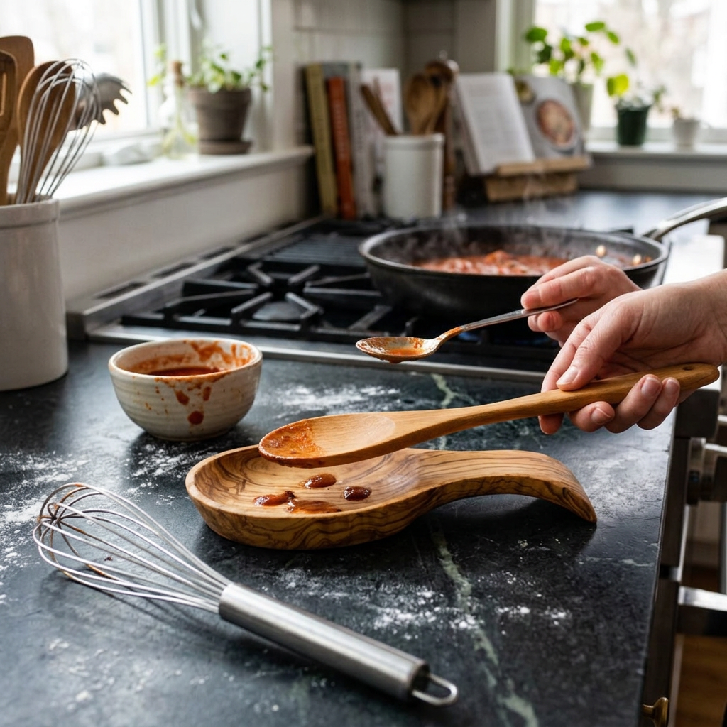 Olive Wood Spoon Rest for Stovetop
