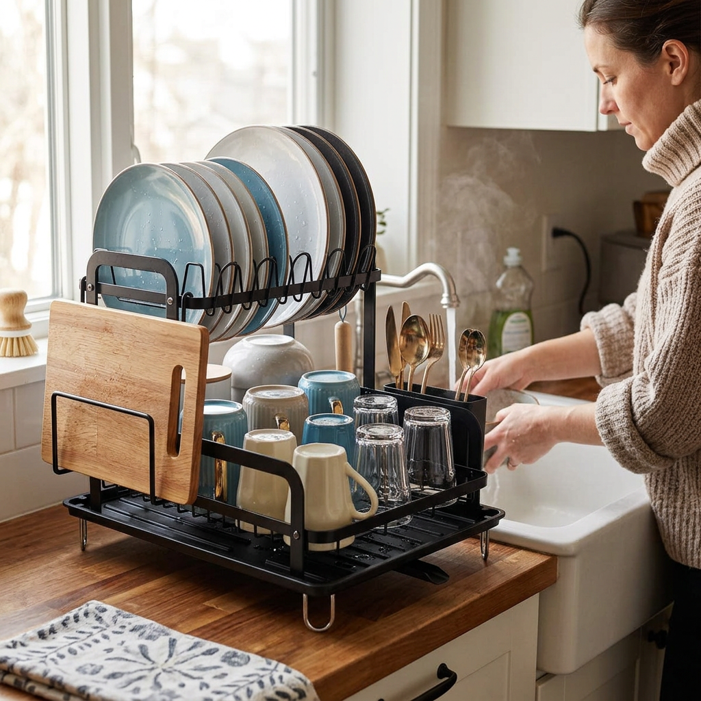2 Tier Dish Drying Rack with Drainboard
