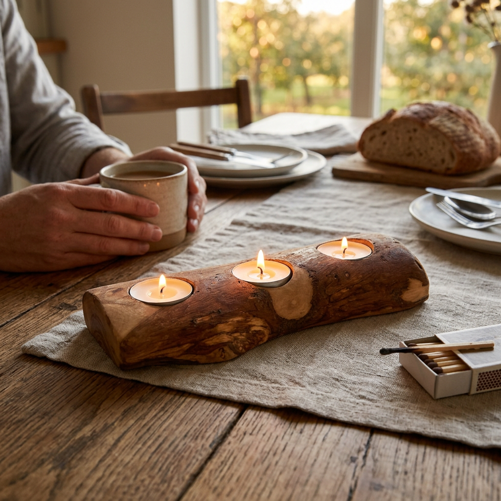 Olive Wood Taper Candle Holder