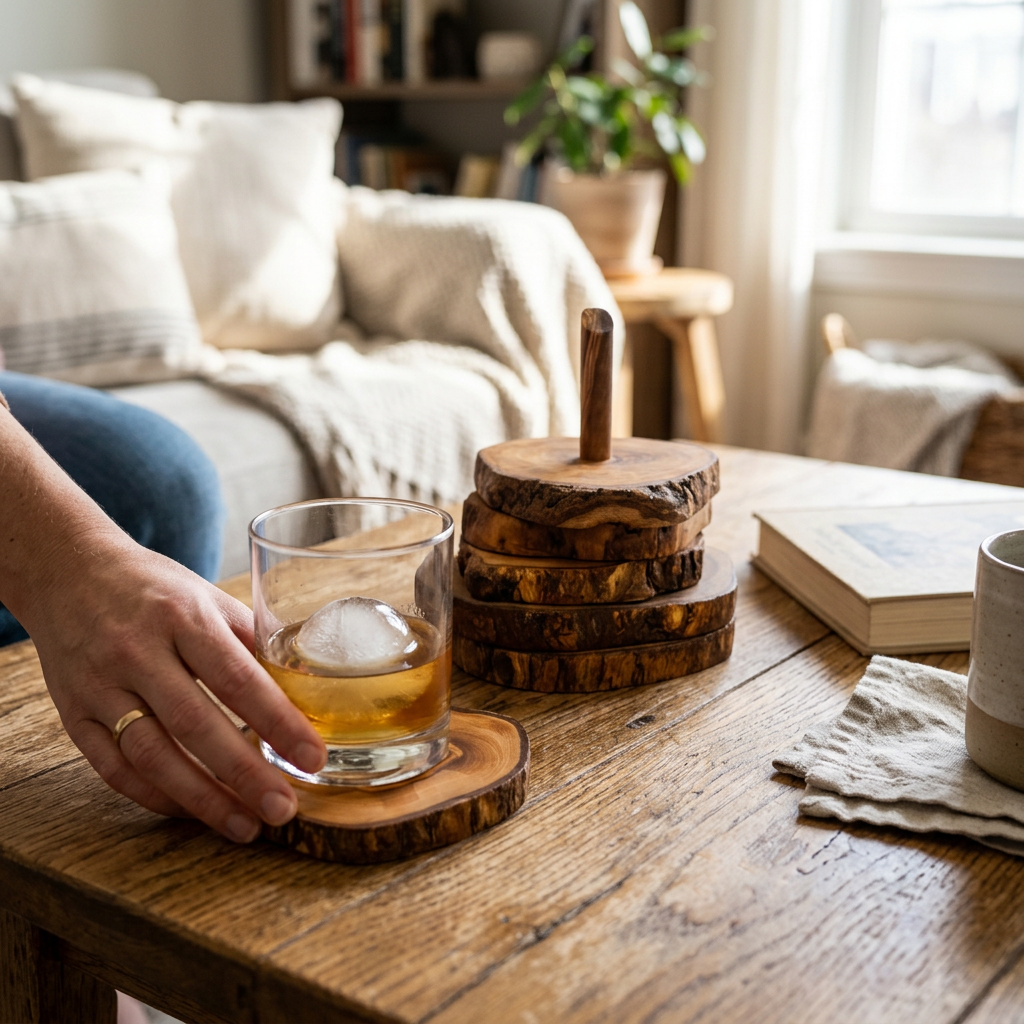 Olive Wood Coasters with Holder
