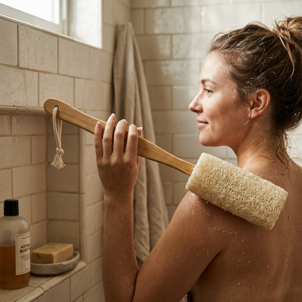 Natural Loofah Bath Brush with Handle