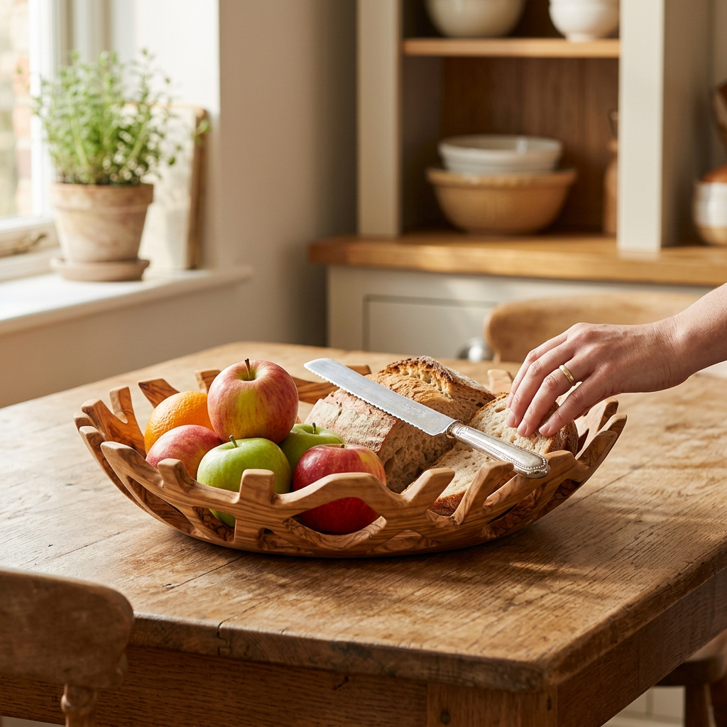 Olive Wood Bread and Fruit Serving Tray